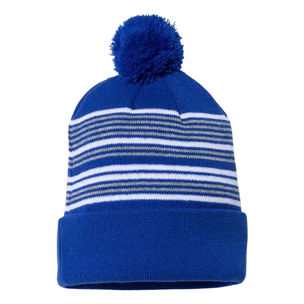 12" Striped Pom-Pom Knit Cap... from ASI 84358 S&S Activewear