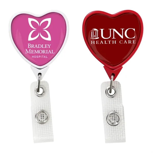 Antimicrobial JUMBO heart retractable badge reel in solid colors, alligator clip... from ASI 49470 DEVARA