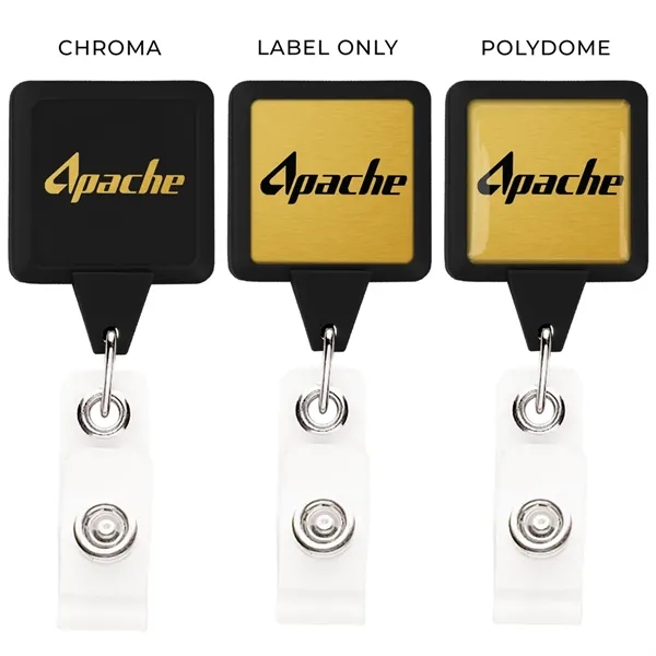 Square retractable badge reel in solid colors, alligator clip back, anti-twist... from ASI 49470 DEVARA