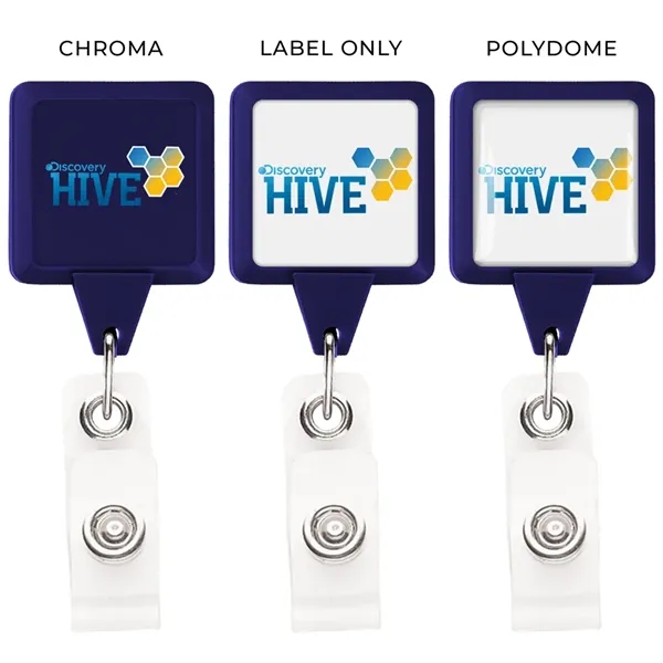 Square retractable badge reel in solid colors, alligator clip back, anti-twist... from ASI 49470 DEVARA