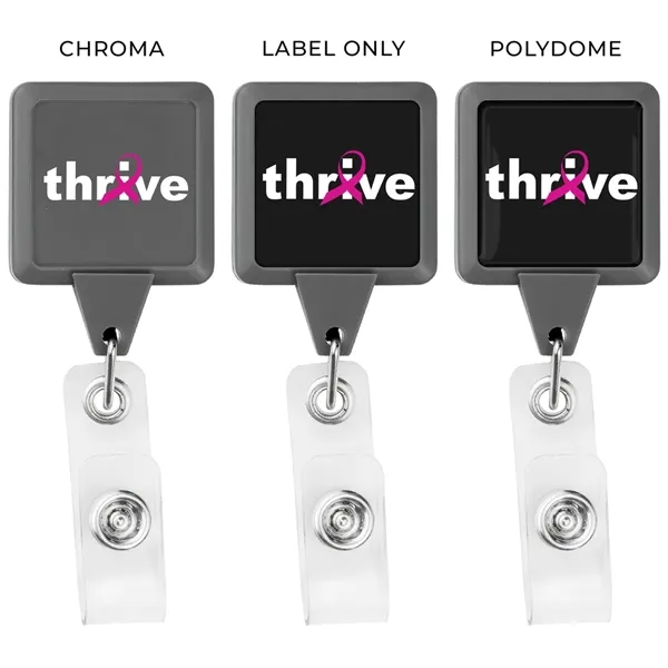 Square retractable badge reel in solid colors, alligator clip back, anti-twist... from ASI 49470 DEVARA