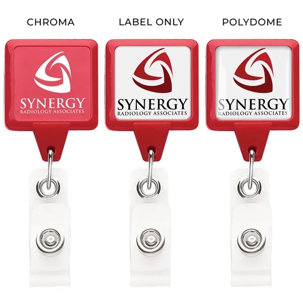 Square retractable badge reel in solid colors, alligator clip back, anti-twist... from ASI 49470 DEVARA