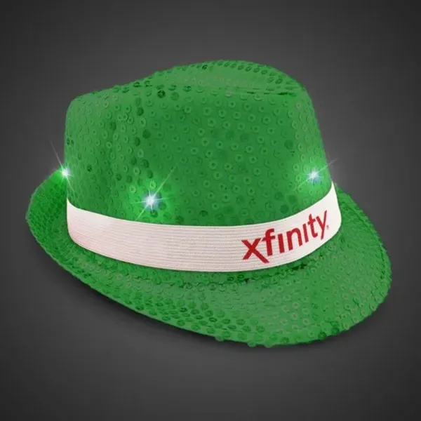 Green fedora light up hat available unimprinted, with a black imprinted... from ASI 42016 Brighter Promotions Inc