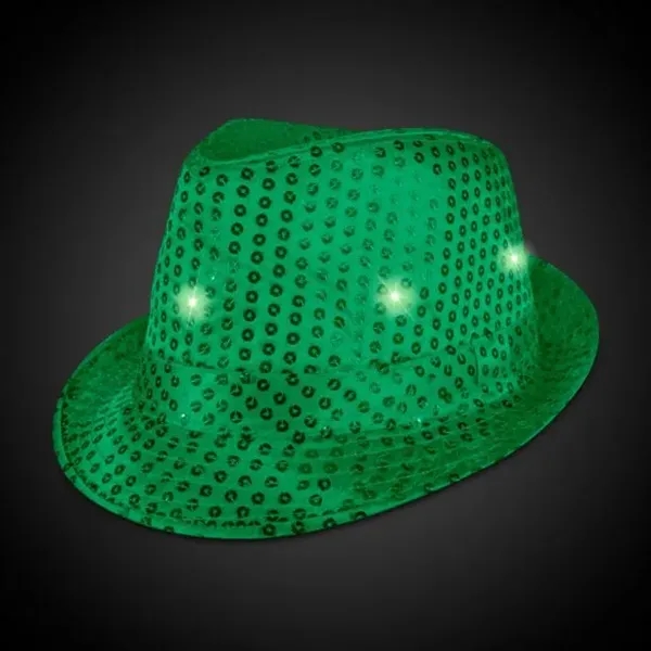 Green fedora light up hat available unimprinted, with a black imprinted... from ASI 42016 Brighter Promotions Inc