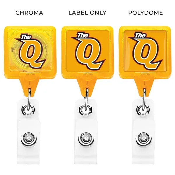 Square retractable badge reel in translucent colors, alligator clip back, anti-twist... from ASI 49470 DEVARA