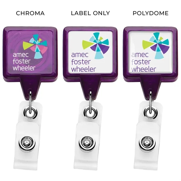 Square retractable badge reel in translucent colors, alligator clip back, anti-twist... from ASI 49470 DEVARA