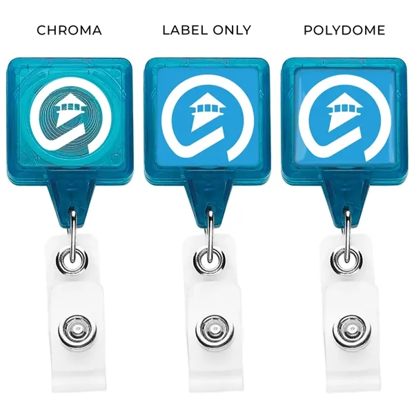 Square retractable badge reel in translucent colors, alligator clip back, anti-twist... from ASI 49470 DEVARA