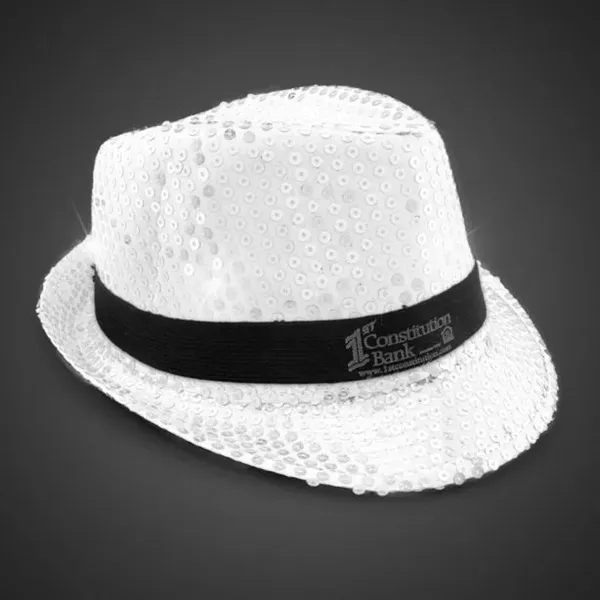 White fedora light up hat available unimprinted, with a black imprinted... from ASI 42016 Brighter Promotions Inc
