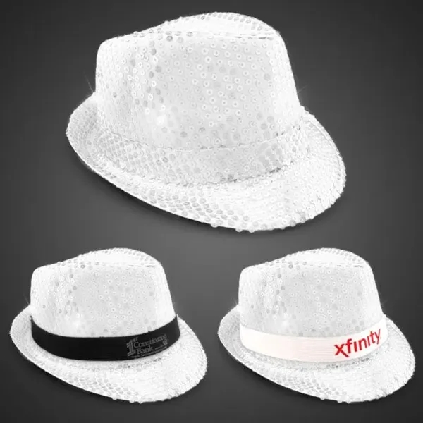White fedora light up hat available unimprinted, with a black imprinted... from ASI 42016 Brighter Promotions Inc