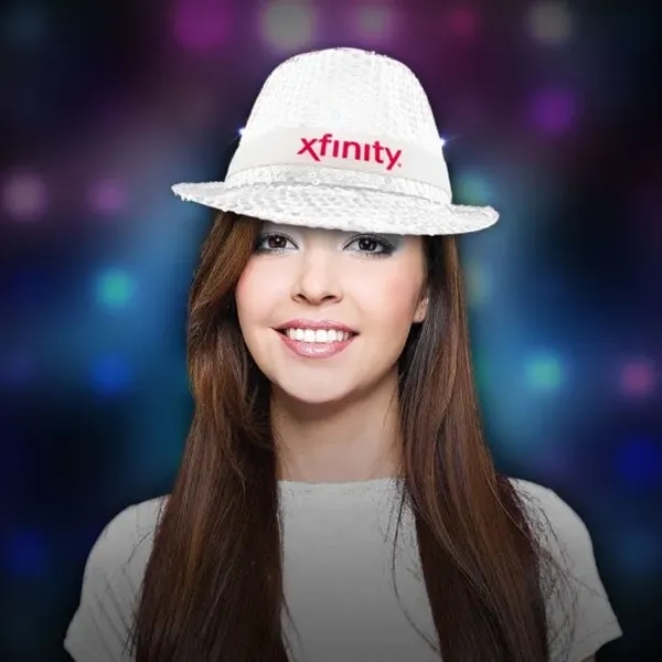 White fedora light up hat available unimprinted, with a black imprinted... from ASI 42016 Brighter Promotions Inc