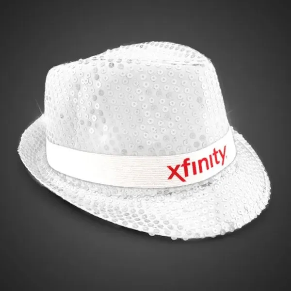 White fedora light up hat available unimprinted, with a black imprinted... from ASI 42016 Brighter Promotions Inc