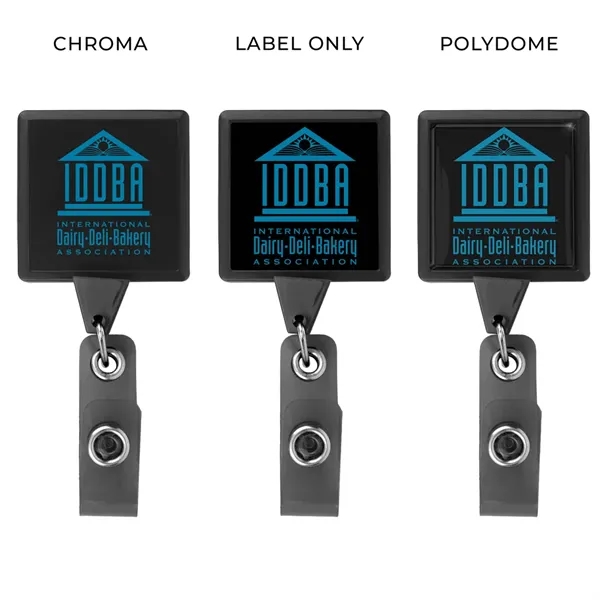 Square retractable badge reel in solid colors, alligator clip back, anti-twist... from ASI 49470 DEVARA