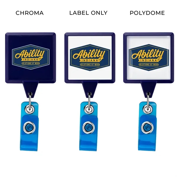 Square retractable badge reel in solid colors, alligator clip back, anti-twist... from ASI 49470 DEVARA