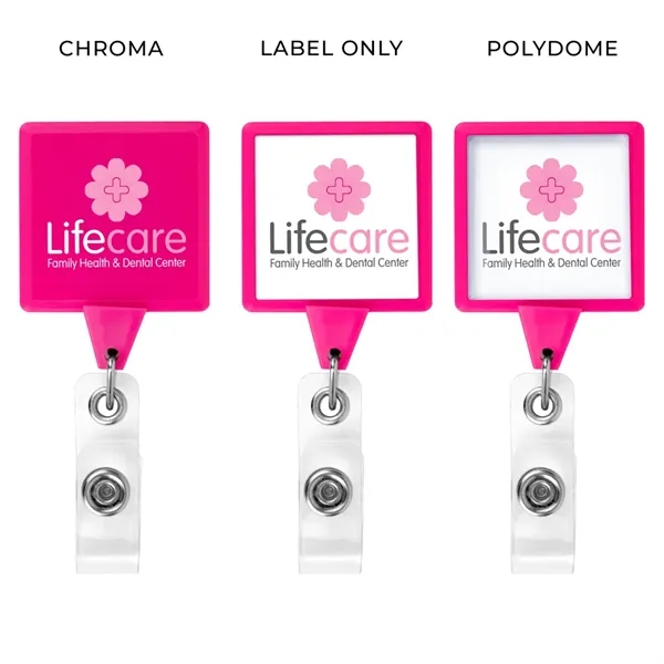 Square retractable badge reel in solid colors, alligator clip back, anti-twist... from ASI 49470 DEVARA