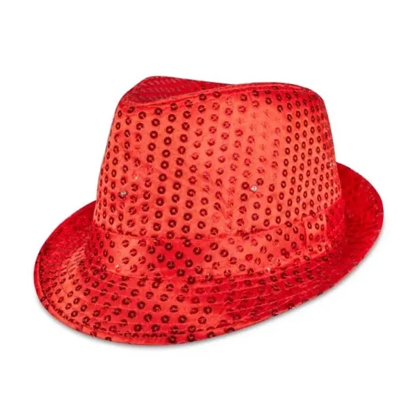 Red fedora light up hat available unimprinted, with a black imprinted... from ASI 42016 Brighter Promotions Inc
