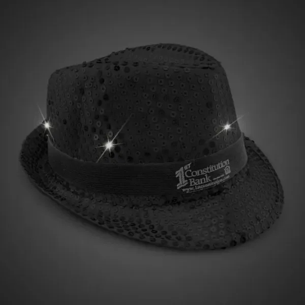 Black fedora light up hat available unimprinted, with a black imprinted... from ASI 42016 Brighter Promotions Inc