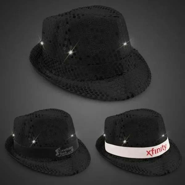 Black fedora light up hat available unimprinted, with a black imprinted... from ASI 42016 Brighter Promotions Inc