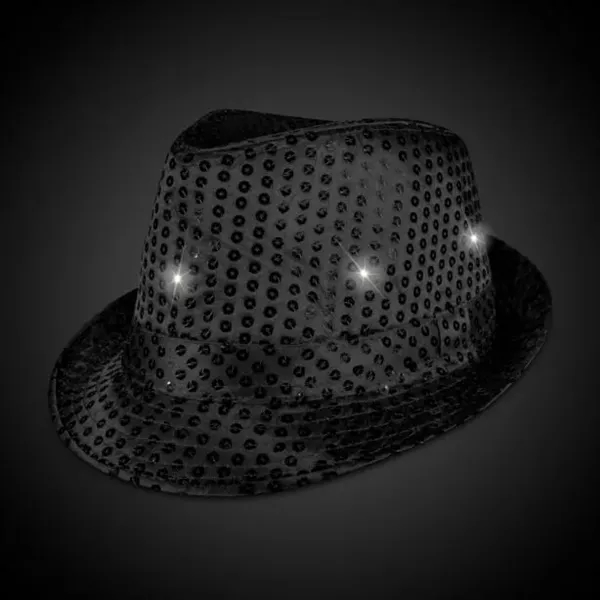 Black fedora light up hat available unimprinted, with a black imprinted... from ASI 42016 Brighter Promotions Inc