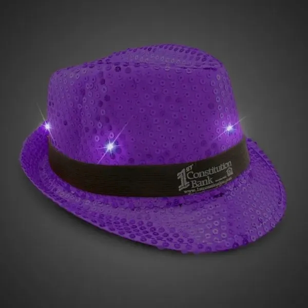 Purple fedora light up hat available unimprinted, with a black imprinted... from ASI 42016 Brighter Promotions Inc