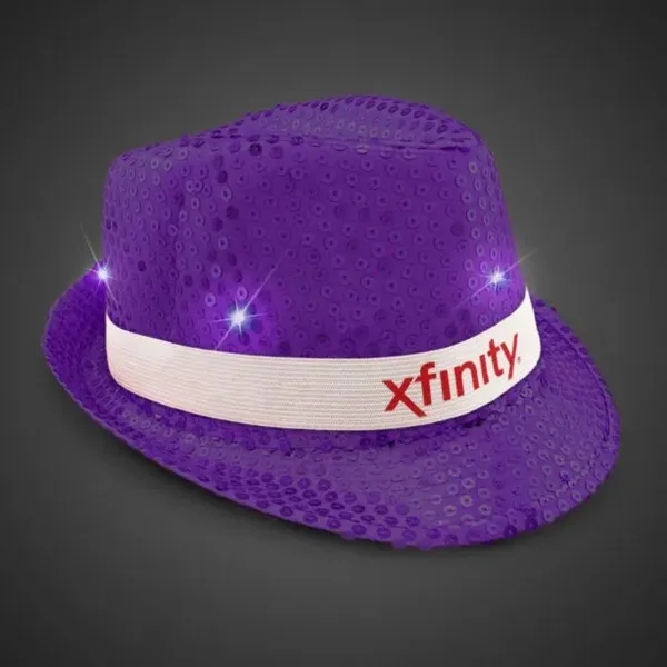 Purple fedora light up hat available unimprinted, with a black imprinted... from ASI 42016 Brighter Promotions Inc