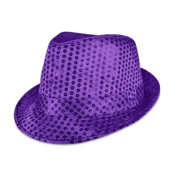 Purple fedora light up hat available unimprinted, with a black imprinted... from ASI 42016 Brighter Promotions Inc