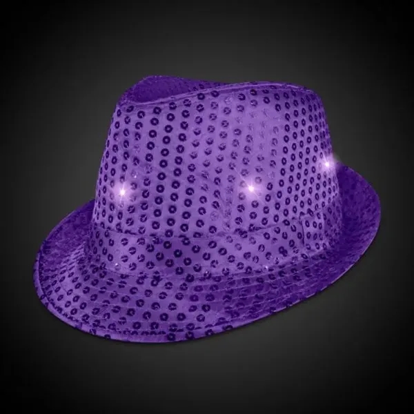 Purple fedora light up hat available unimprinted, with a black imprinted... from ASI 42016 Brighter Promotions Inc