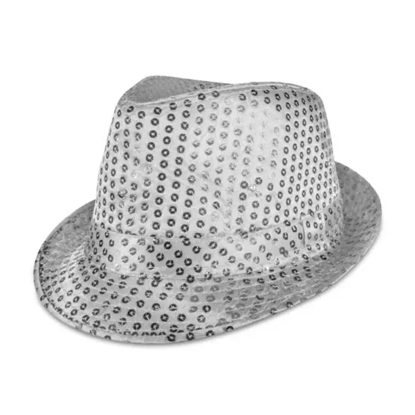 Silver fedora light up hat available unimprinted, with a black imprinted... from ASI 42016 Brighter Promotions Inc