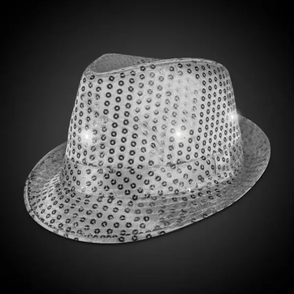 Silver fedora light up hat available unimprinted, with a black imprinted... from ASI 42016 Brighter Promotions Inc