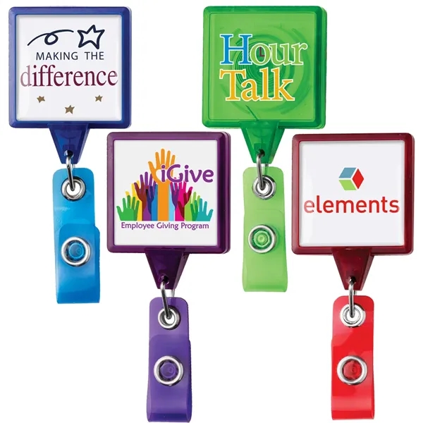 JUMBO square retractable badge reel in translucent colors, alligator clip back,... from ASI 49470 DEVARA