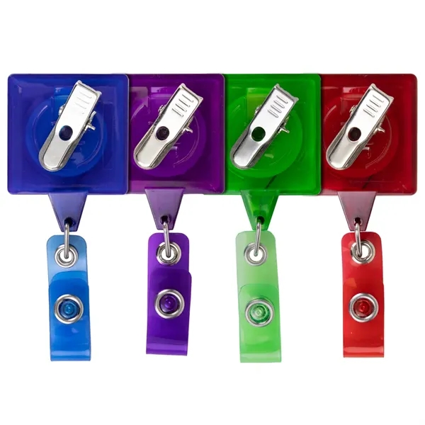 JUMBO square retractable badge reel in translucent colors, alligator clip back,... from ASI 49470 DEVARA
