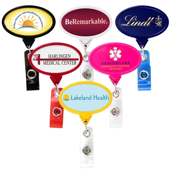 JUMBO Oval retractable badge reel in solid colors, alligator clip back,... from ASI 49470 DEVARA