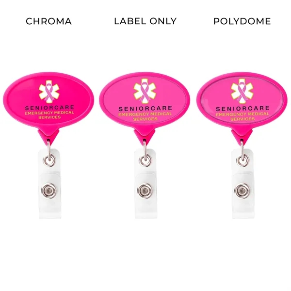 JUMBO Oval retractable badge reel in solid colors, alligator clip back,... from ASI 49470 DEVARA