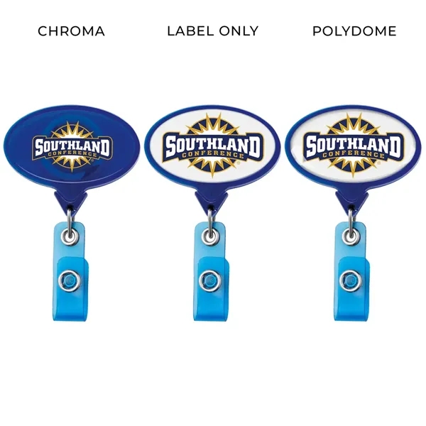 Oval retractable badge reel in translucent colors, alligator clip back, anti-twist... from ASI 49470 DEVARA