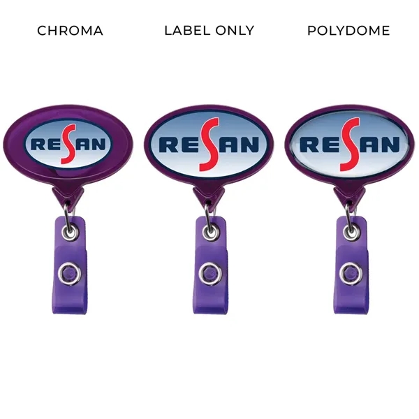 Oval retractable badge reel in translucent colors, alligator clip back, anti-twist... from ASI 49470 DEVARA