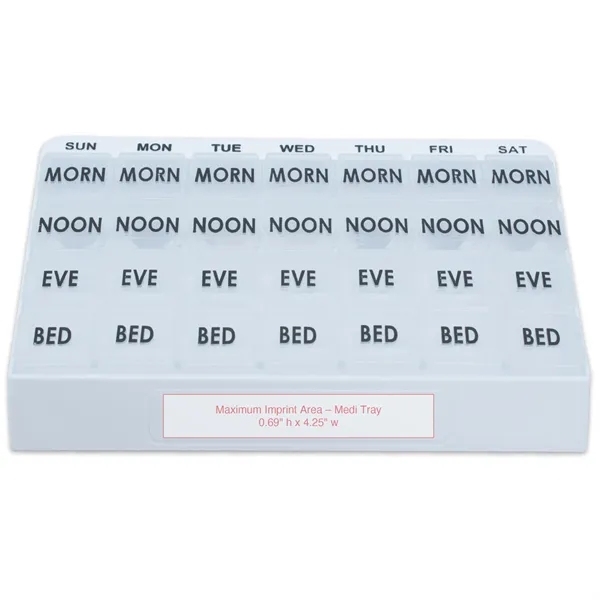 Pill organizer that is separated into multiple compartments.... from ASI 73823 Compass Health Brands dba Newday Medical Corporation / Newday Medical