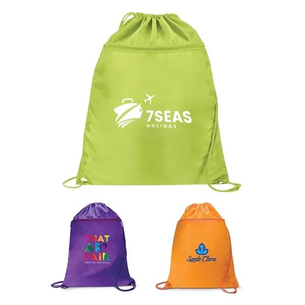 Nylon drawstring cinch bag with front zipper pocket.... from ASI 46755 Cosmo Promos