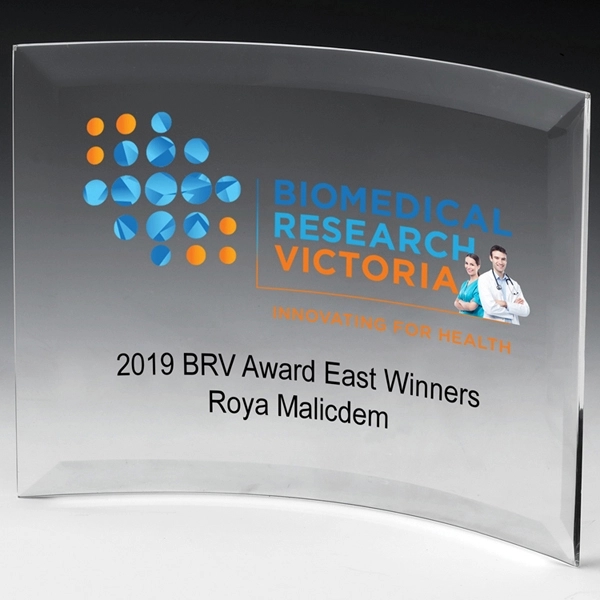 Freestanding award with curved design and 4 color process graphics.... from ASI 62660 Innovation Line