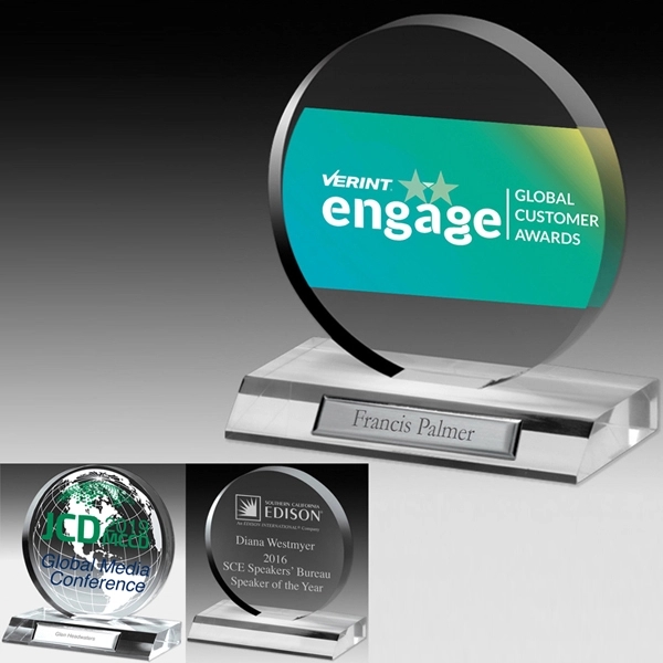 6" x 6 1/2" x 3/4" clear acrylic award with round... from ASI 62660 Innovation Line