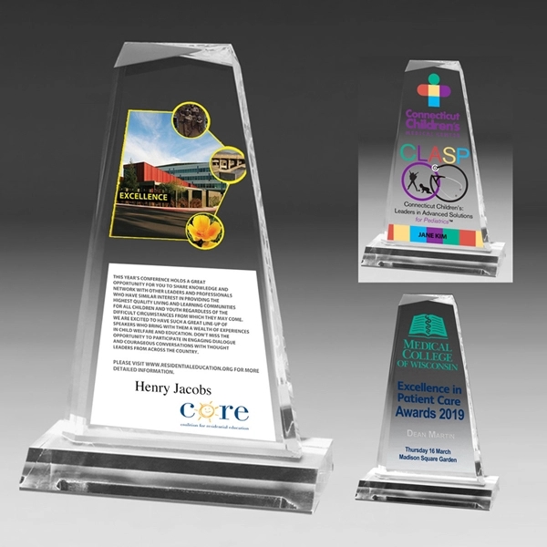 Obelisk shaped, multi-faceted acrylic award with your choice of customization method.... from ASI 62660 Innovation Line