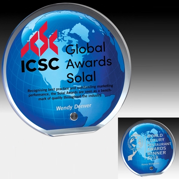 5" x 1/2" acrylic award with stock globe background and high... from ASI 62660 Innovation Line