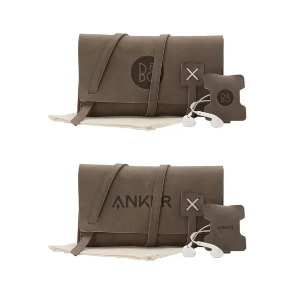 Gift set featuring leather cord organizer and leather earbud wrap in... from ASI 88060 Snugz/USA Inc / SnugZ USA®