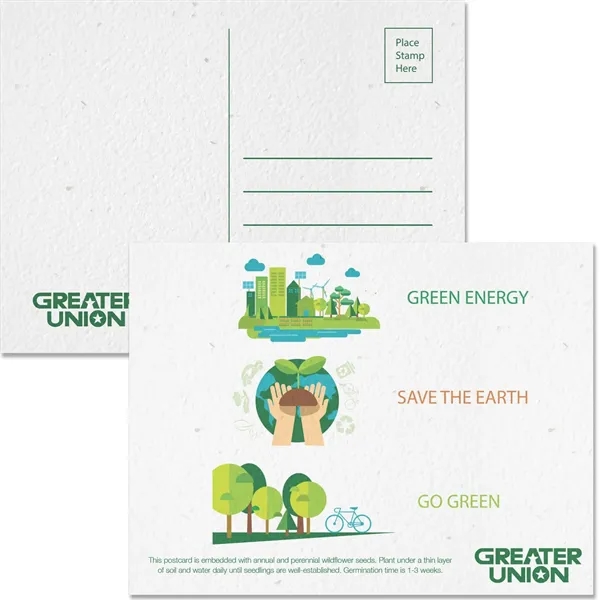 Premium seeded paper postcard made of 100% recycled material and embedded... from ASI 54100 Fields Manufacturing Inc / Fields