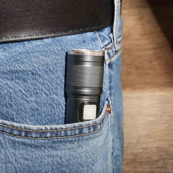 Rechargeable COB pocket flashlight with zoom feature and 4-hour run time.... from ASI 61966 HPG / Beacon Promotions