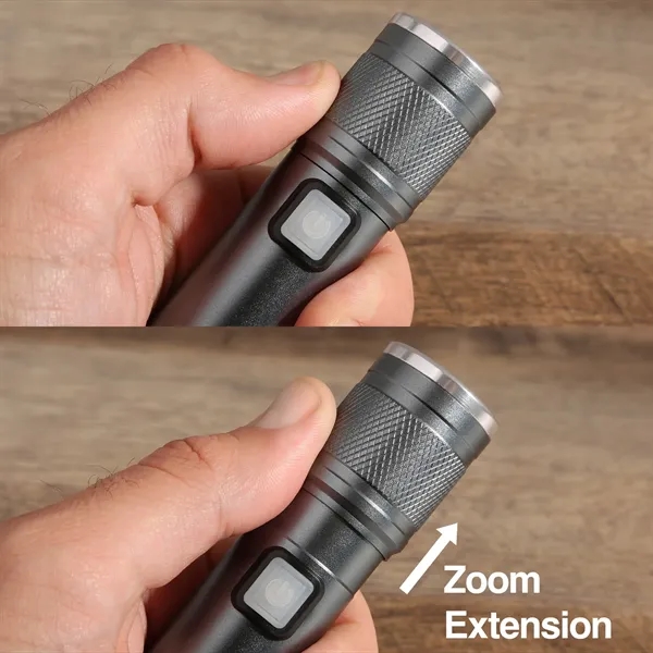 Rechargeable COB pocket flashlight with zoom feature and 4-hour run time.... from ASI 61966 HPG / Beacon Promotions