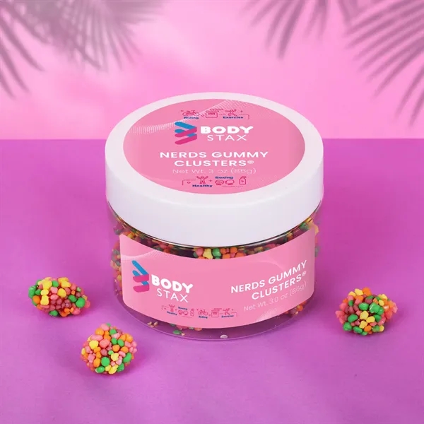 Rainbow-colored Nerds Gummy Clusters® candy in a 3 oz small jar.... from ASI 61966 HPG / SugarSpot