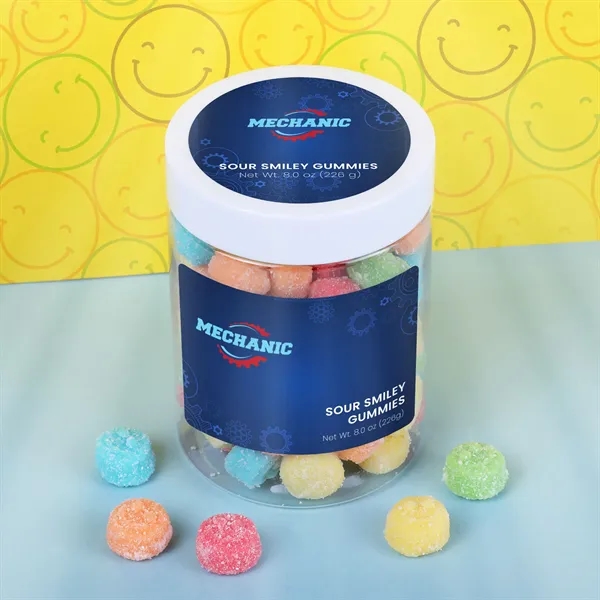 Sour smiley face-shaped gummy candy in a 7 oz large jar.... from ASI 61966 HPG / SugarSpot