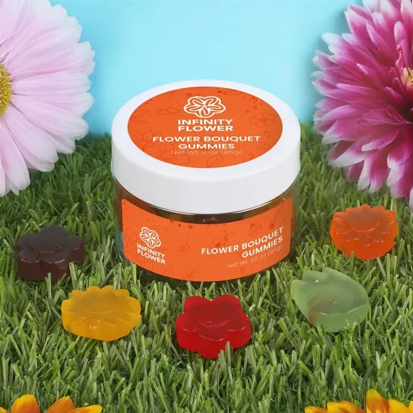 Fruit-flavored flower gummy candy assortment in a 3 oz small jar.... from ASI 61966 HPG / SugarSpot