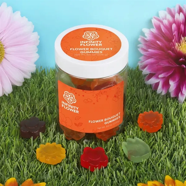 Fruit-flavored flower gummy candy assortment in a 7 oz large jar.... from ASI 61966 HPG / SugarSpot