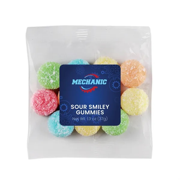 Sour smiley face-shaped gummy candy in an individual 1.3 oz taster... from ASI 61966 HPG / SugarSpot