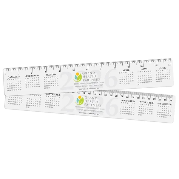 12" heavy laminate clear ruler with year-at-a-glance calendar imprint.... from ASI 44830 The Chest